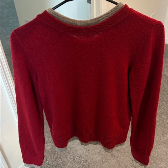 NAADAM Red and Gray Wool Blend Sweater, Red Cashmino Layered Cardigan - Picture 8 of 8